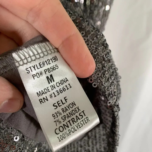 PS Love Tank Top Women's Medium Grey Silver Sequin TeaElla Draped Neckline - Picture 5 of 8